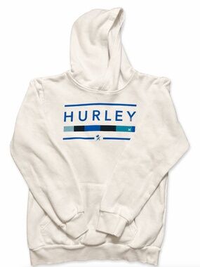 Hurley Boys XL White Pullover Hoodie Sweatshirt Blue Logo 13–15Y EUC